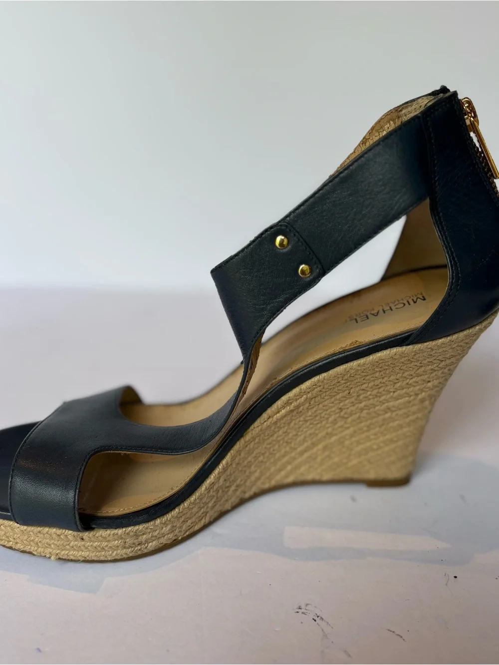 Michael Kors Blue Leather Wedge Espadrille Sandals - Women's Size 9 1/2M T-strap